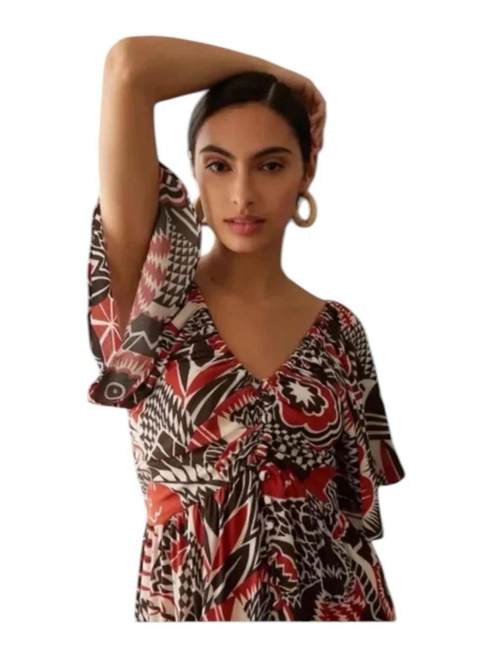 Anthropologie Maxi Dress Flutter Sleeve Cut Out Boho Orange Brown Medium NWT - Picture 2 of 16